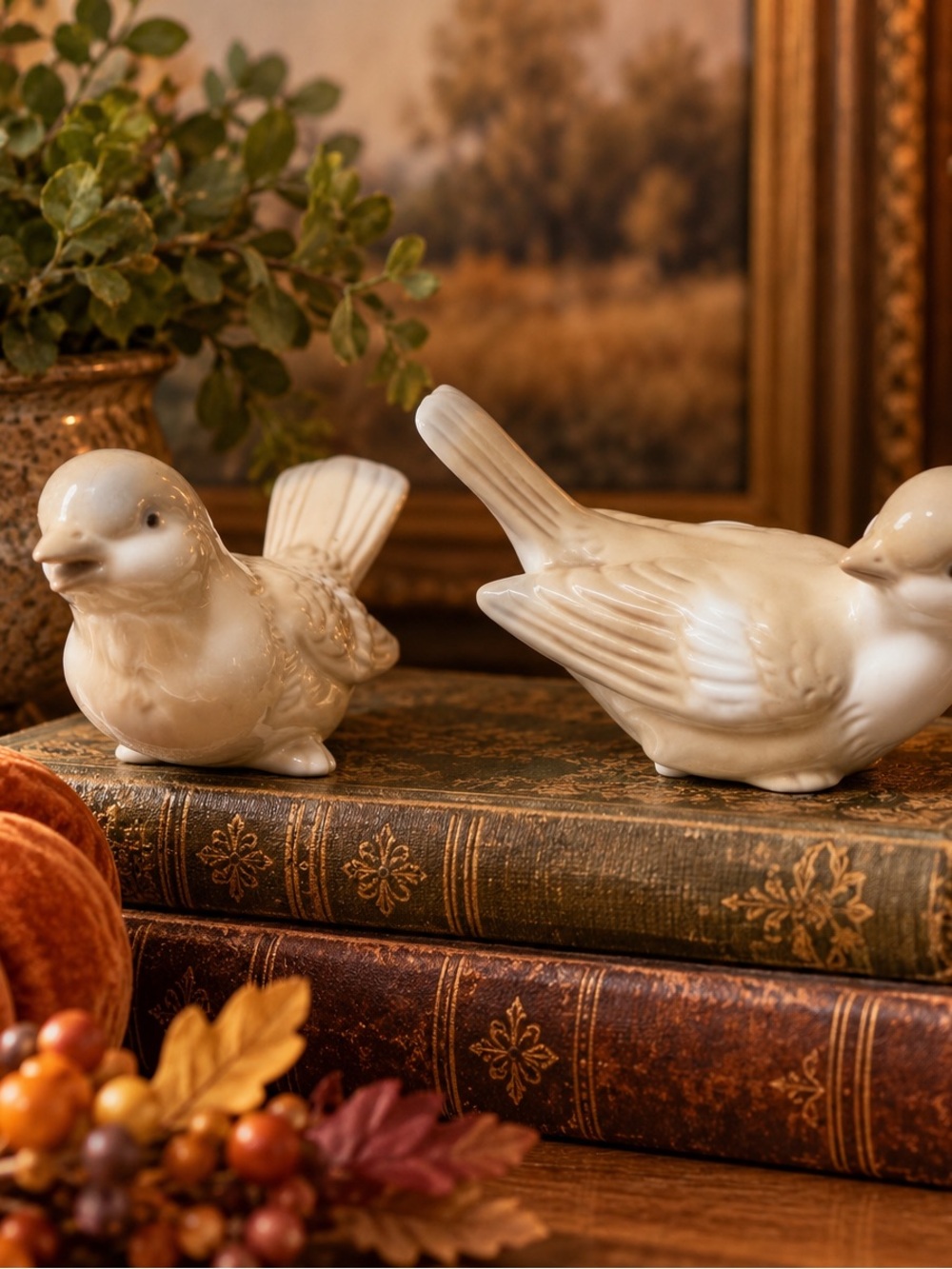 Vintage HOMCO Ivory Sparrow Bird Figurines Set of 2 Ceramic Home Interiors